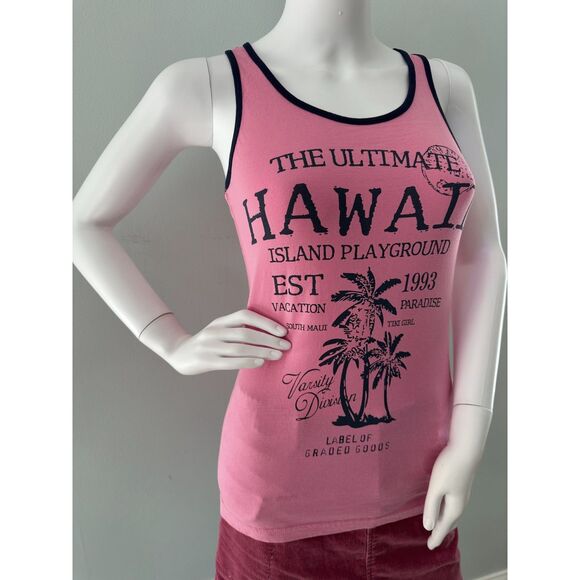 H&M Tropical Hawaiian Island Print Tank Top Pink Navy Blue Sleeveless size XS - Picture 3 of 4